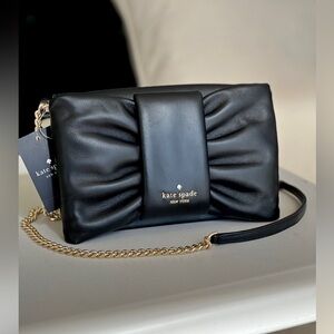KATE SPADE Millie Bow Flap Crossbody bag Clutch black gold chain